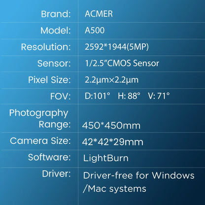 ACMER A500 Lightburn Camera